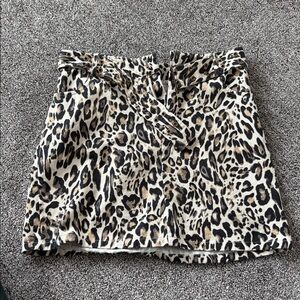 Francesca's Collections Leopard Print Denim Mini Skirt in Black, Cream, Tan